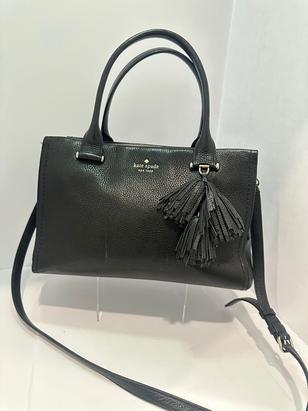 Kate Spade Palmer Drive Maryam Black Pebbled Leather Satchel Crossbody WKRU5218